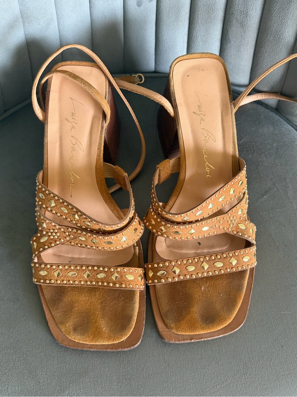 Luiza Barcelona Embellished Tan Suede Strappy Sandals